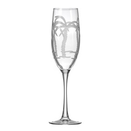 Rolf Glass Palm Tree Champagne Flute | 8oz Toasting Flute Glasses | Lead-Free and Diamond-Wheel Engraved Crystal Glass | Tropical Beach-Inspired Design | Proudly Made in the USA | Set of 2