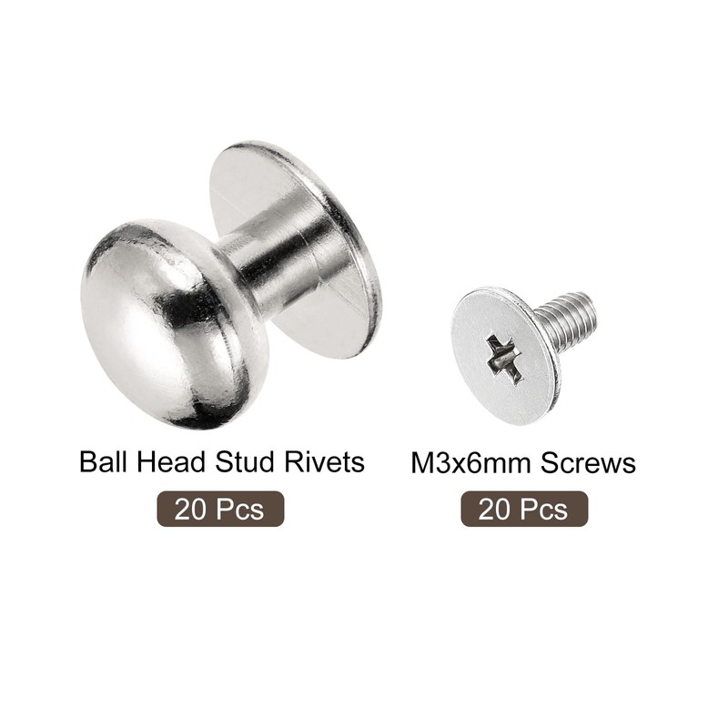 sourcing map 12mm Ball Head Stud Rivets Screw Back, 20Pack