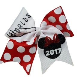 Cheer Bows White and Minnie Polkadot Worlds Hair Bow
