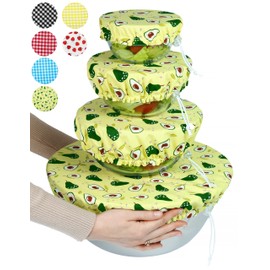 Large US Size for Handmade Reusable Cotton Fabric Bowl Covers - Two Layers of Fabric (Set of 4, Avocado)