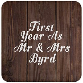 Designsify Gifts, First Year As Mr & Mrs Byrd, Drink Coaster D Mat Wipe-Clean Non-Slip Non-Skid Cork Back, for Birthday Anniversary Mom Dad Parents Fathers Mothers Day Party, to Men Women Him Her