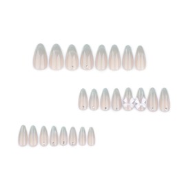 Kikmoya Press on Nails Almond Medium - Nude Ombre Cat eye False Nails with 3D Bows Charm Designs, Fake Nails Y2K Reusable Acrylic Nails Full Cover Glossy Stick on Nails for Women 24 Pcs in 12 Size