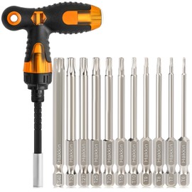 13Pcs Torx Screwdriver Sets Hakkin Torx Bit Set with Ratchet Screwdriver 75mm Torx Security Bit Set S2 Steel T6-T40 Magnetic Tamper Proof Torx Bits for Screwdriver, Impact Drill, Ratchet Wrench etc