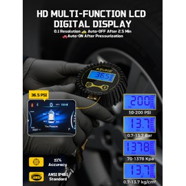 AZUNO Digital Tire Inflator with Pressure Gauge, 200 PSI (0.1 Res) w/LED Flashlight, Heavy Duty Air Compressor Accessories 7pcs Set, w/Lock on Air Dual Head Chuck and 90° Tire Valve