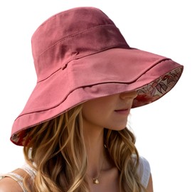 Women's Wide Brim Sun Hats UV Protection - Reversible Bucket Hat Foldable Beach Hat with Chin Strap Summer Hat for Travel