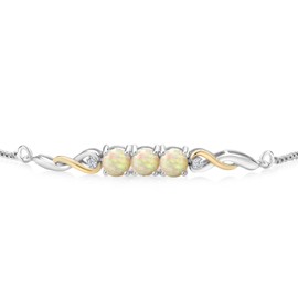 Gem Stone King 925 Sterling Silver and 10K Yellow Gold White Ethiopian Opal and White Lab Grown Diamond Tennis Bracelet For Women (0.92 Cttw, Gemstone Birthstone, Fully Adjustable Up to 9 Inch)