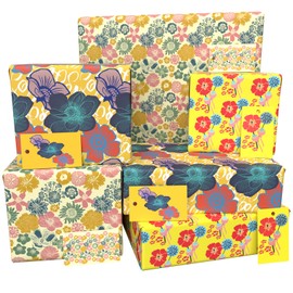 Luxury ECO Gift Wrap - 6 sheets/tags - Yellow Bundle (Cottage Garden, Hollyhocks & Wild Roses) - Birthday - Recycled & Recyclable Wrapping Paper