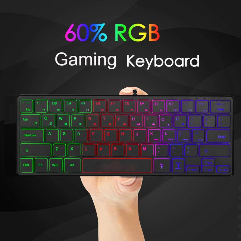 64 Keys RGB Backlit Keyboard USB Wired Gaming Keyboard Portable