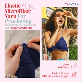 Troyarn Summer Stretch Acrylic Yarn for Crocheting - 1 Skein Blue Yarn Made from 100% Elastic Microfiber Acrylic for Knitting, 100gr 438 yds (114361 - Navy Blue)