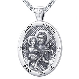 LOOVE St Joseph Medal for Men Sterling Silver Patron Saint of Fathers Saint Joseph Necklace for Women Christian Protection Pendant St Joseph Pendant Catholic Religious Saint Necklace St Joseph Jewelry