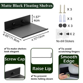 Z metnal Small Floating Shelves, Mini Metal Shelf for Collection Action Figures, Aluminum, Wall Mounted, Matt Black, 4.7 inch, 1 Pack