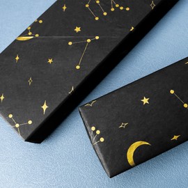MR FIVE 30 Sheets Large 20" x 28" Gold Galaxy Tissue Paper Bulk,Gold Moon and Star Tissue Paper for Gift Bags,Star Tissue Paper for Birthday,Christmas,Mother's Day,Holiday (Black with Gold Galaxy)