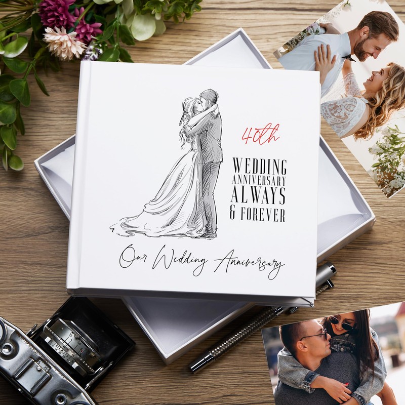 40th Wedding Anniversary Photo Album, White, Holds 50 Photos 6"