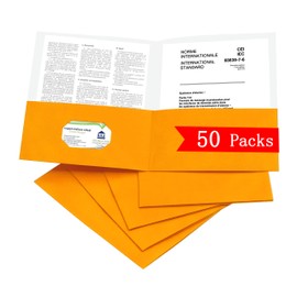 Zzrywuty 50 Packs Two Pocket File Folders with Business Card Slot,Textured Paper,Letter Size,Holds 100 Plus Sheets for School,Office,Business,Orange (Orange-50Pcs)