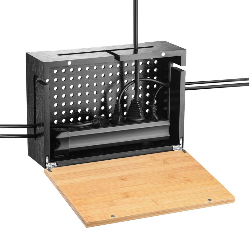 Bamboo Cable Management Box with Magnetic Lid - 12,6x7,9x4.3 in