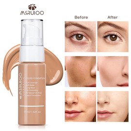 MSRUIOO Liquid Foundation, Matte Finish, Weightless Full Coverage, Oil-Free, Non-Comedogenic, 1.52 fl oz (M002, 1pc)