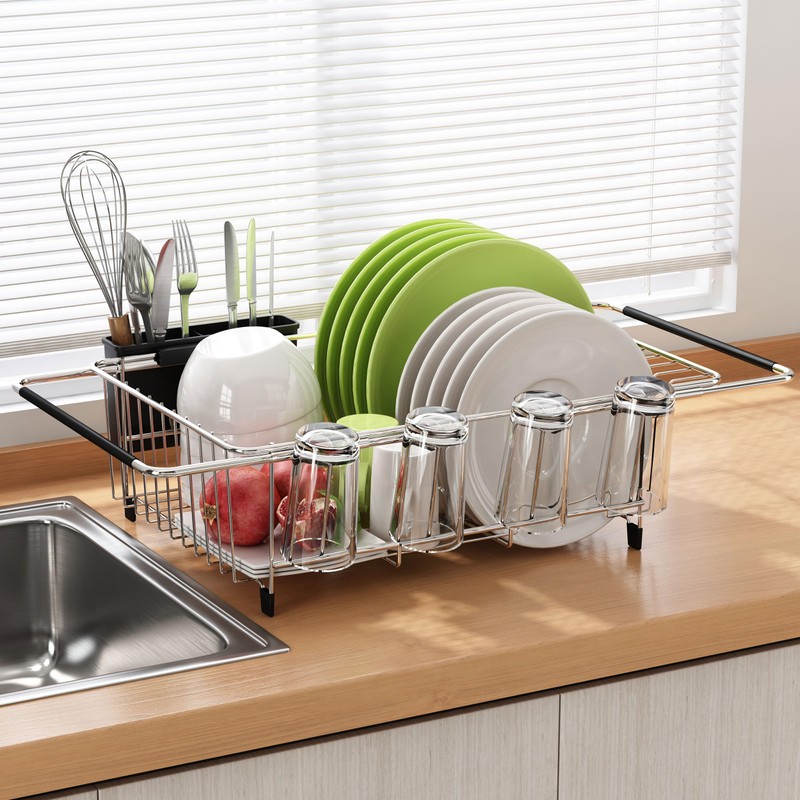 JASIWAY Dish Drying Rack in Sink, Expandable Stainless Steel Dish