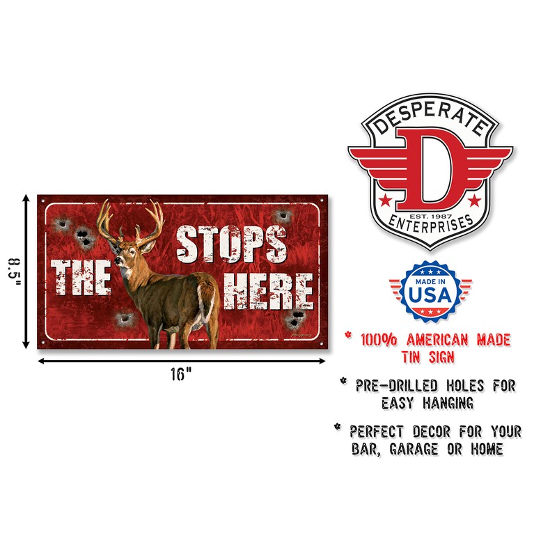 Desperate Enterprises The Buck Stops Here Tin Sign, 16"W x