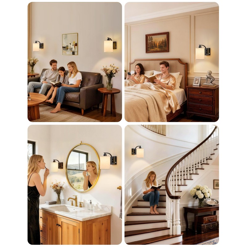 Powfloven Rechargeable Wall Sconces Set of 2, 12000mAh Black Dimmable