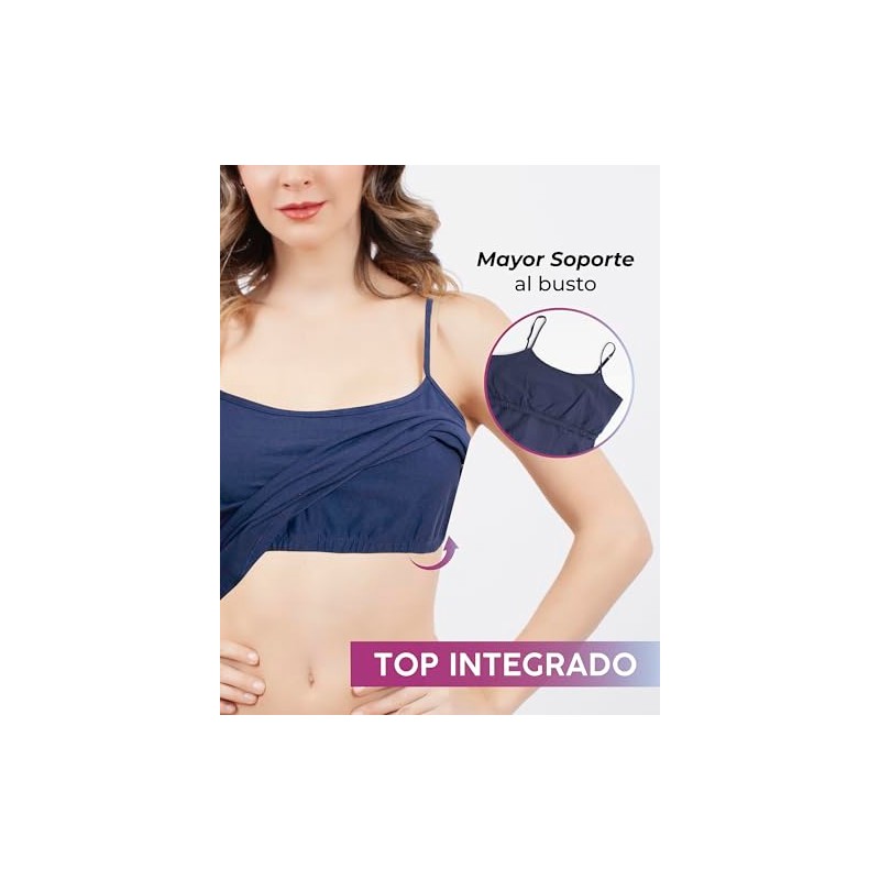 BODYCONTROL Camiseta básica con top integrado 2682 Gris Jaspe, Grande