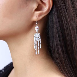 Inateannal Gothic Skeleton Earrings Long Human Skeleton Earrings Gold Skeleton Skull Earrings Punk Skeleton Bone Earrings Linked Skeleton Hook Earrings, Zinc