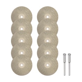 sourcing map 10pcs Diamond Cutting Wheel 35mm Full Sand Diamond Wheels Cut Off Discs Diamond Coated Cutting Wheel Replacement with 2pcs 3mm Mandrel for Rotary Tools