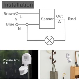 Greluma 1 x AC 220V-240V PIR Body Motion Sensor Infrared Light Switch, Waterproof Outdoor IP44 Light Switch for Home with 180° Detection Range