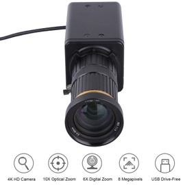 4K HD Camera Computer Camera Webcam 8 Megapixels 10X Optical Zoom 60 Degree Wide Angle Manual Focus Auto Exposure Compensation with Microphone USB Plug & Play for Video Conference Online Teaching Chatting Live Webcasting