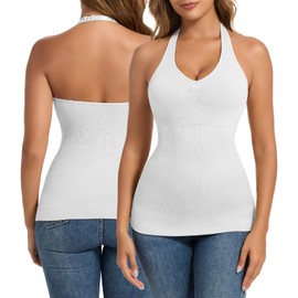 Joyshaper Women Tank Top with Built in Bra Tummy Control Camisole Full Body Shaper Halter Neck Tops Compression Undershirt, White, M