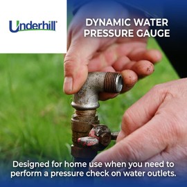 Underhill Water Pressure Gauge for Garden, RV Hose End, Irrigation System, Dynamic Versus Static Pressure, A-HPG-175, Brass