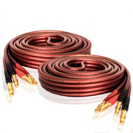 LONPOO 14 Gauge Pure Copper Speaker Wire with Gold Plated Banana Plugs, Pair Packed, 245 Strands (6 Feet/2Meters)