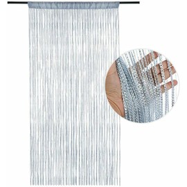 String Curtain Panel, Glitter Door Wall Window Doorways Panel Fly Screen Fringe Room Divider Blind,Decorative Tassel Ribbon Strip Silver Screen for Living room, Bedroom, Party Event (Sliver)