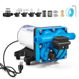 Heuyrao Water Pressure Diaphragm Pump 110V AC 5.5GPM 70PSI,4 Chamber Self Priming Water Booster Pump with Power Plug,Fittings Strainer for Kitchen,Bathroom,RV Marine,Camper,Garden,Travel Traile