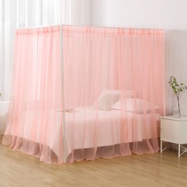 WANFASO Canopy Bed Curtains Twin, Chiffon Princess Bed Canopy, Bed Drapes for Girls Room Adults(Pink)