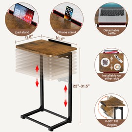 Tv Tray Table Set of 2, Living Room Table Sets 8-Level Adjustable Height Couch Side Table,90° Tilt Angle foldable End Table,Laptop Table with Phone & Tablet Slot Dinner Tray Desk for Recliner/Sofa/Bed