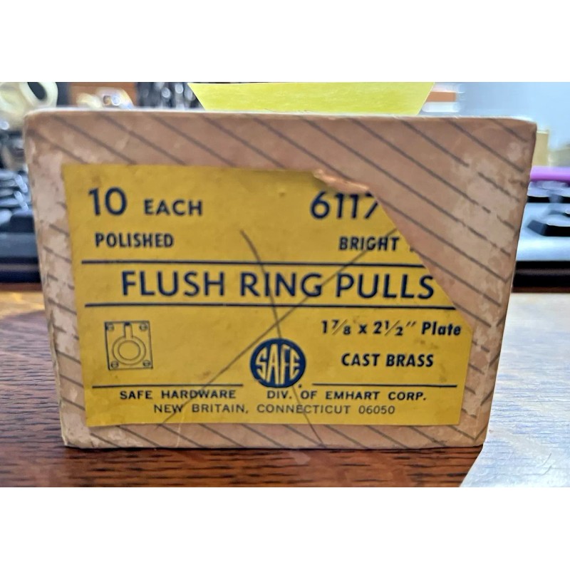 Safe Hardware Vintage NOS Polished New Brass Flush Ring Pull