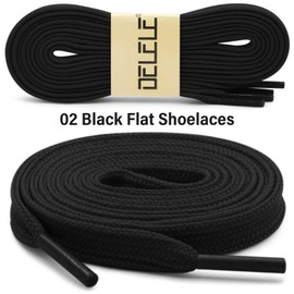 DELELE Solid Flat Shoe Laces: Hollow Thick Shoelaces for Sneakers 2 Pair, 02 Black, 71 inch (180CM)