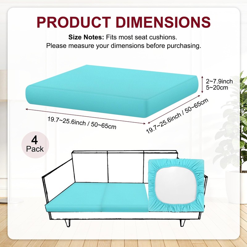 4-Pack Outdoor Cushion Covers, Stretch Patio Cushion Replacement Slipcovers for