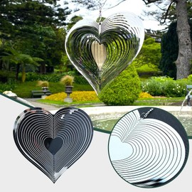 Spiral Heart Wind Chime 360 Degrees Spinners Hanging Sign Tree Pendant Suncatcher Metal Garden Ornament Decor For Outdoor Indoor Home Bedroom Living Room Window Corridor Yard Decoration