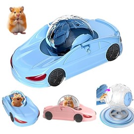 XPQKDC Hamster Ball Sports Car, Hamster Car Toy with Detachable Transparent Ball, Small Pet Running Wheel(Blue)
