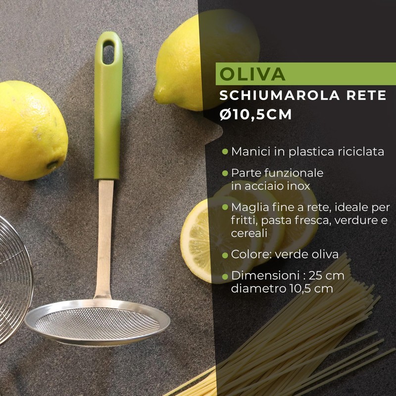 Fackelmann Schiumarola a rete con manico in plastica riciclata certificata