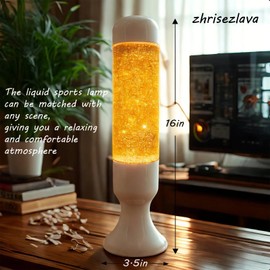 zhrisezlava 16IN Gold Glitter Lamp, Liquid Relaxing Motion Light, Home Decor Calming and Entertaining Lamp, Night Light for Meditation, Amazing Gifts for Adults & Kids, White Base