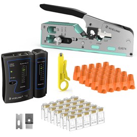 VCELINK RJ45 Crimp Tool Kit for CAT7/6A/6/5E/5, Upgraded Network Tool Set with an Ethernet Crimper, 25 RJ45 Connectors & Boots, Cable Tester and Wire Stripper (Kit-Green)