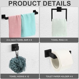 Gisafai 30 Pcs Bathroom Hardware Accessories Set 23.6 Inch Bath Towel Bar Kit Stainless Steel Bathroom Hardware Set Towel Racks Ring Hooks Paper Holder for Wall Mounted (Black)