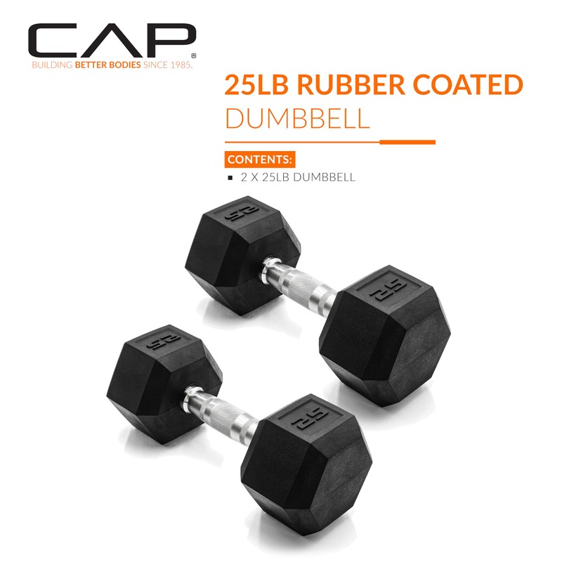 CAP Barbell 50lb Coated Hex Dumbbells, 25x2, Part of 150lb