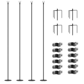 Outsunny 4 Pack of String Light Poles, 8' Light Poles for Hanging Outside Decor, Steel Lighting Stand for Patio, Backyard, Deck, Wedding Party, Black