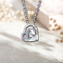 Lucky Necklace Women Crystal Heart Pendant Necklaces Jewelry Gifts for Daughter Granddaughter Niece Birthday Christmas Day Gifts (bonus daughter)