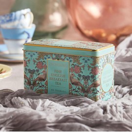 New English Teas Song Thrush and Berries Tea Tin with 40 English Breakfast Teabags (Mint Green)