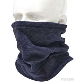 [Dhana Style] 2-Way Neck Warmer, Fleece Scarf, Headband, Cold Protection, Windproof, Cap, Hat, Neck, Gaiter, Face Mask, Face Guard, Vintage Heathered Pattern, Unisex Type: Q-MBL, Midnight
