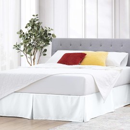 Bed Skirt Queen Size 16 Inch Tailored Drop Split Corner Premium Cotton Blend Fabric Pleated 1 PC Bed Skirt for Queen Beds (Queen 60x80, White)